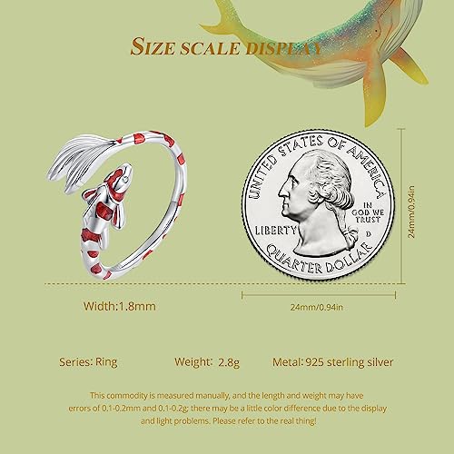 Qings Koi Fisch Verstellbarer Ring für Damen 925 Sterling Silber Niedliches Roter Karpfen Goldfisch Offener Emaille Tier Ringe Glücklich Geburtstag Weihnachten Schmuck Geschenke für Mädchen Männer