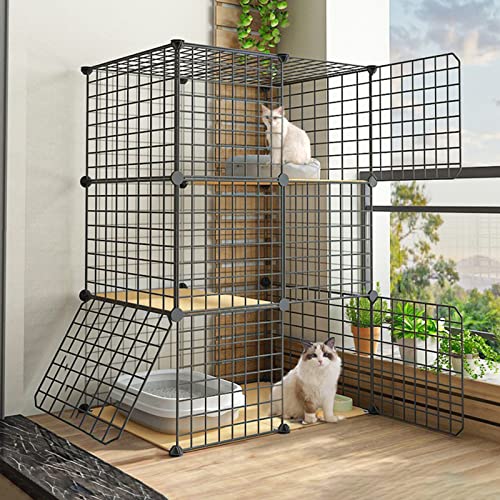 2段式屋内大型折りたたみ式ポータブルモルモットケージ、金属ワイヤーキャットハウス、1〜2匹の猫に最適(75×49×109cm)