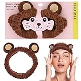 Forever 21 Diadema de felpa – Diadema de felpa de oso marrón, diadema kawaii para lavarse la cara, artículos esenciales de spa y accesorios de cuidado personal