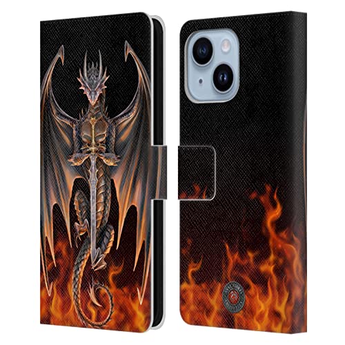 Housse iPhone 14 Plus Anne Stokes Guerrier Dragons avec support vidéo et fentes cartes