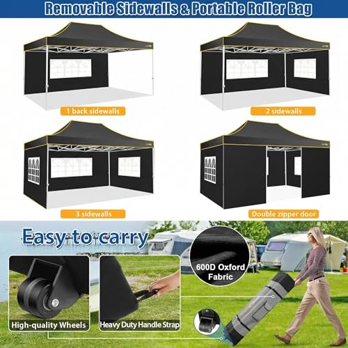 Image of HOTEEL 10x15 Pop up Canopy Tent for Parties. Ez Up Canopy with Sidewalls Waterproof & UPF 50+, Hexagonal Frame, Outdoor Commercial Instant Gazebo for Wedding Event, with Roller Bag & Sand Bags