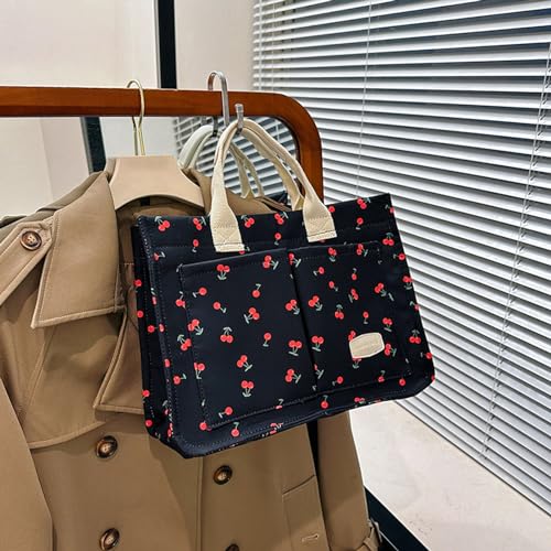 Image of Cherry Tote Bag for Women Canvas Patched Purse Cute Shoulder Bag Multi-Pocket Satchel Handbag for work travel