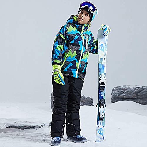 Wowulovely HX25-076 Big Boy'S 2-Piece Colorblock Snow Pants And Jacket Snowsuit Ski Suit Waterproof Windproof Ski Jacket Colorful Unisex,Fy Black 8 thumb #1