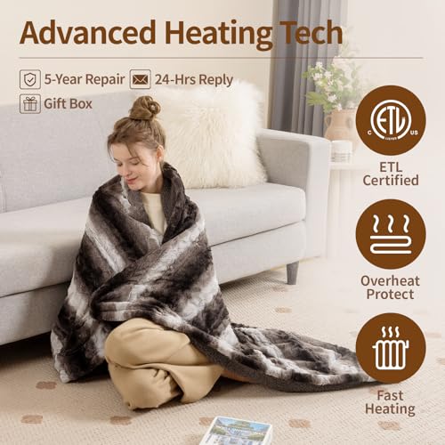 Image of Bearhug Heated Blanket 6 Heat Settings Electric Blanket, 4-Hour Auto Shut-Off, Luxurious Faux Fur & Sherpa Dual-Sided Heated Throw, Machine Washable, 50 x 60 Inches, Gift-Ready Elegant Packaging