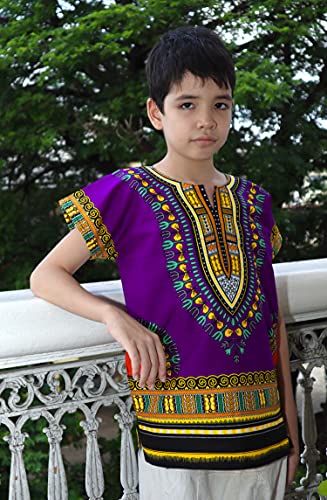Image of RaanPahMuang Unisex Bright Africa Classic Childrens Dashiki Cotton Shirt Boys Girls