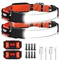 Adelante LED Headlamp Flashlight, 1000LM 230°Wide-Beam USB Rechargeable Head Light with Taillight(Individual Control) & 8 Clips Waterproof Headlight Headlamps for Running and Camping(2 Pack)