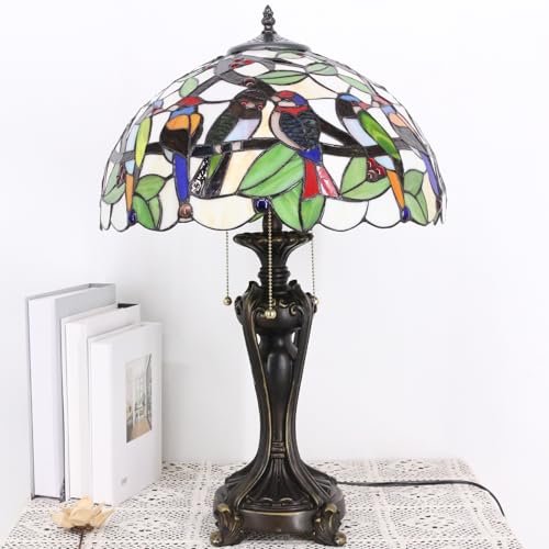 Image of 16Inch Tiffany Lamp Shade Replacement Only (Double Birds Amber) | Stained Glass Lampshade Fit For Table Lamps FLoor Lamp Ceiling Fixture Pendant Hanging Light Home Office Decoration