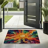 Vibrant Sunburst Doormat, Colorful Abstract Door Mat for Outdoor & Indoor Entryway, Artistic Waterproof Non-Slip Dust Absorbent Front Mat, Easy Clean 29x17 Inch
