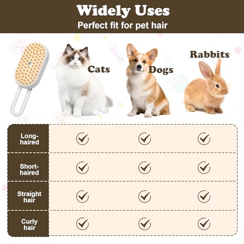 Image of 3-in-1 Cat Steam Brush for Shedding, Massaging & Grooming, Rechargeable, Misty Brush for Cats & Dogs, White, 3 Count