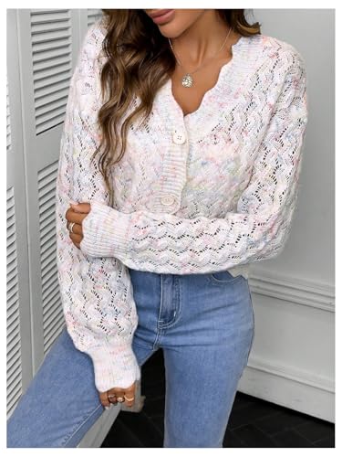 MakeMeChic Women's Tie Dye V Neck Button Down Cardigan Scallop Trim Long Sleeve Sweater Cardigans3