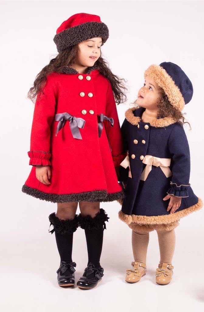 SIRRI Conjunto de chaqueta de boda formal para ocasiones especiales de 2 piezas con abrigo de lana de fieltro de longitud media y doble botonadura para bebé niña