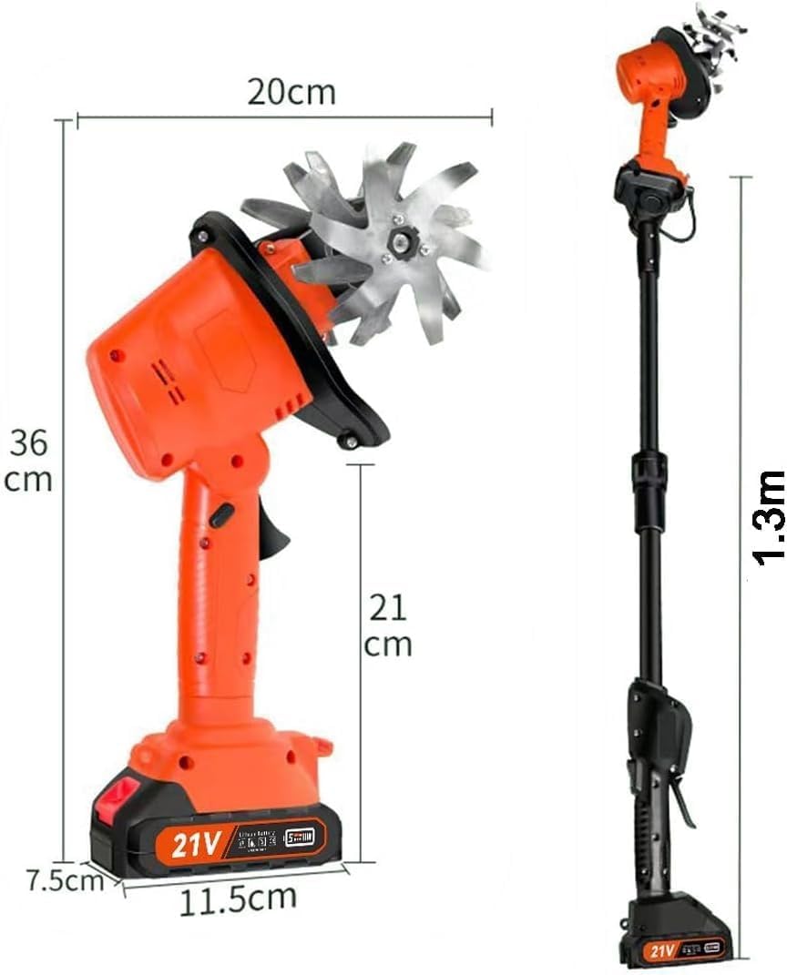 Motoazada y Cultivador Eléctrico Inalámbrico 21V, Mini Motocultor Ligero de Mano con Batería Recargable y Mango Ajustable para Mujeres, Mayores, Pequeños Jardines, Parterres,2Batteries