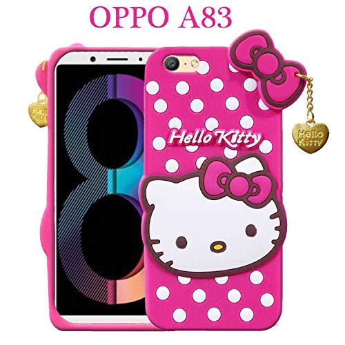 Image of Unirock Hello Kitty Back Case Cover for OPPO A83 | 3D Cute Hello Kitty Case |Soft Silicone Rubber Back Cover with Pendant Kitty Cover for OPPO A83 (Pink)