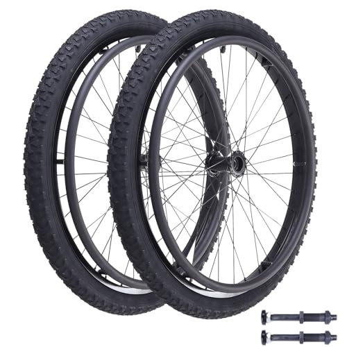 Rear Wheel Assembly Pneumatic Tire Replacement for Wheelchair, 24-inch All Terrain Back Wheels for Indoor and Outdoor Use