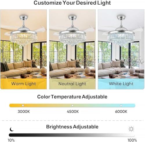 Image of 48'' Crystal Fandelier Ceiling Fan with Light, Chrome