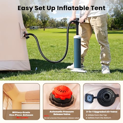 Image of Inflatable Tents for Camping, Blow Up Tent with Hand Pump, Easy Setup Inflatable Hot Tent with Stove Jack, Waterproof Oxford Air Glamping Tents for Camping Adult 4 Person Upgrade Version