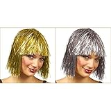 Material-Haar: Lametta Glitter Lametta Perücke Silber oder Gold / Karneval Disko Kostüm Zubehör (Silber)