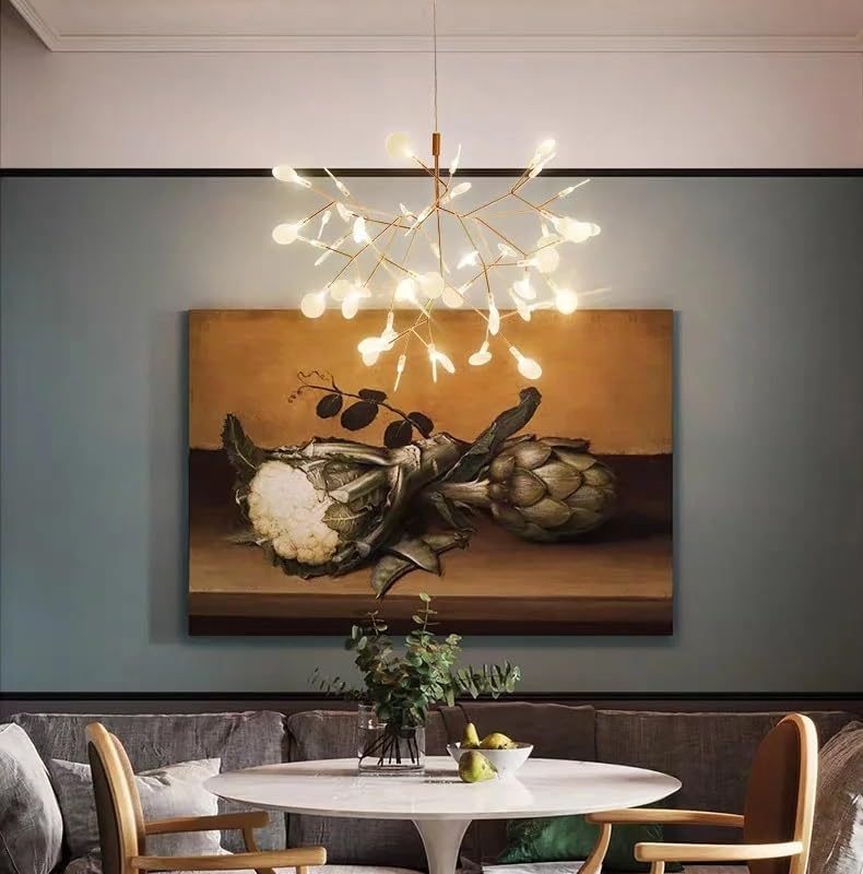 Lustre luciole D50cm or rose et noir pour salon | Lustre nordique