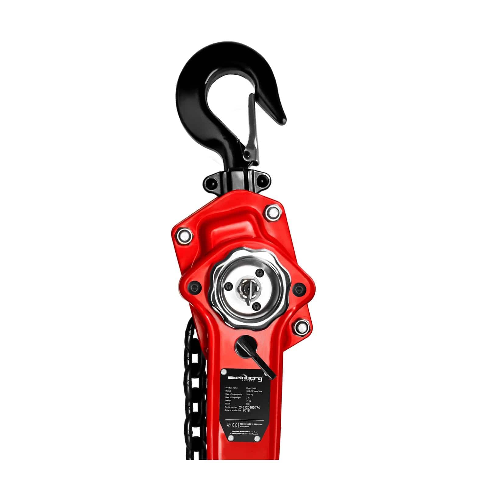 Steinberg Systems Palan À Levier Manuel Chaine Cliquet SBS-FZ 3000/3M (Capacité de Charge 3000 kg, 3 mètres, Chaîne G80, Acier)