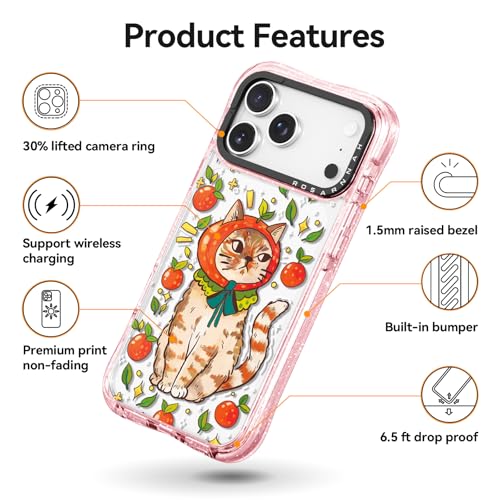 Coque iPhone Pro antichoc rigide rose pailleté avec motif chat