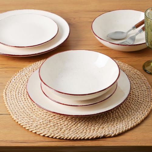 Image of Dinnerware Sets for 6, 18 Piece Stoneware Plates and Bowls Set, White