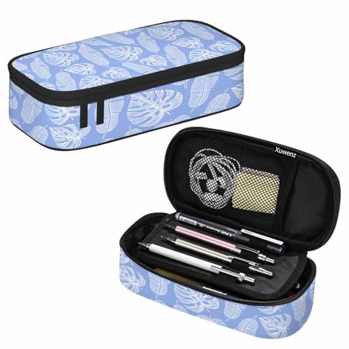 Image of Blue Leaves Pencil Case Tropical Palm Summer Nature Tree Exotic Pencil Bag Pen Markers Pouch Holder Organizer for Boy Girl School Students