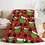 Christmas Checkered Anime Throw Blanket for Couch 50x40 Inches Gifts for Adults, Soft Cozy Flannel Blankets for Bed Travel Sofa