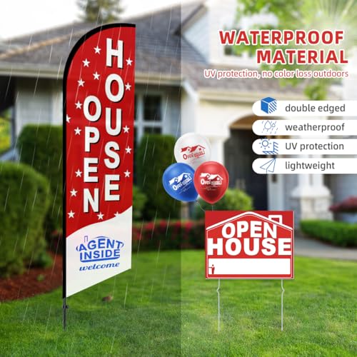 56 Piece Open House Signs for Real Estate Kit, 1 Open House Flag, 9 Double-Sided Estate Sale Arrows and Signs with Metal Stakes, Plus 24 Balloons, Suitable for Real Estate Brokerage Supplies (red) - Image 7