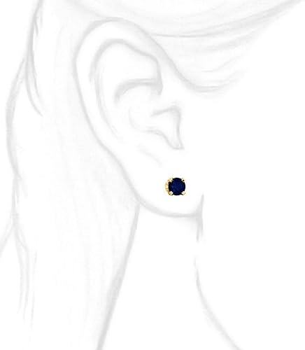 Miniatura 3 de Trustmark Yellow Gold 5mm Created Sapphire Screw Back Stud Earrings