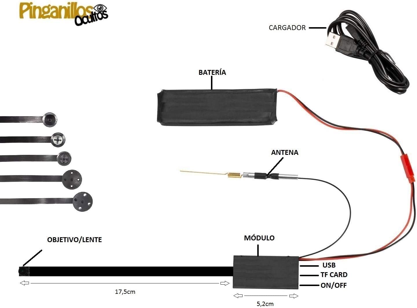 Mini Camara Espia Boton. WiFi Calidad HD 1080p Real. Ideal para Leer Folio (Folios A4). Auricular Espia Invisible Inalambrico Copiar Examen.