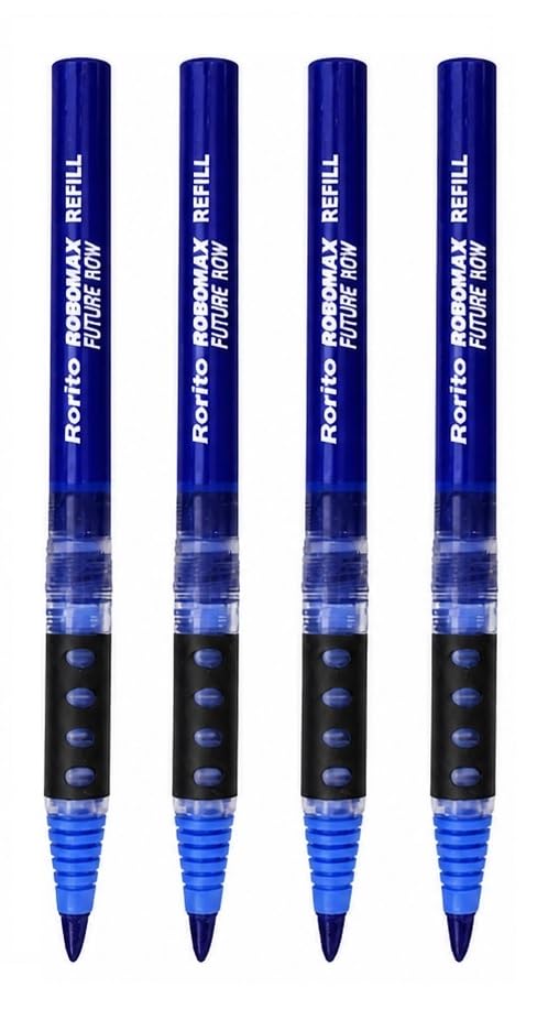 Image of Robomax Blue Roller Pens Set of 3 Pens with 4 Jumbo Refills | Hovertech Tip | Waterproof Smooth Ink | German Technology Inspired Design | Office, School & Daily Writing