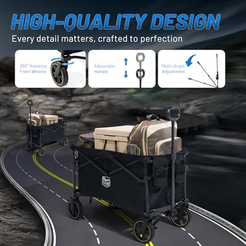 TIMBER RIDGE Carro Camping Plegable 200L con Portavasos Mango Ajustable Carro de Jardín para Todos los Terrenos Al Aire Libre Camping Compras Pesca Carga MAX 100kg - imagen 4