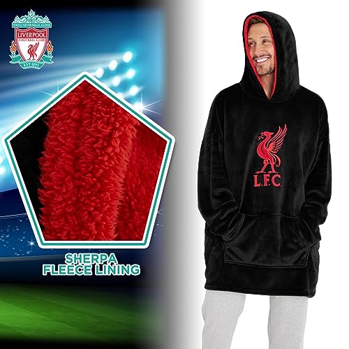 Liverpool F.C. Oversized Hoodie Blanket For Men, Official Football Gifts (Black) - Image 3