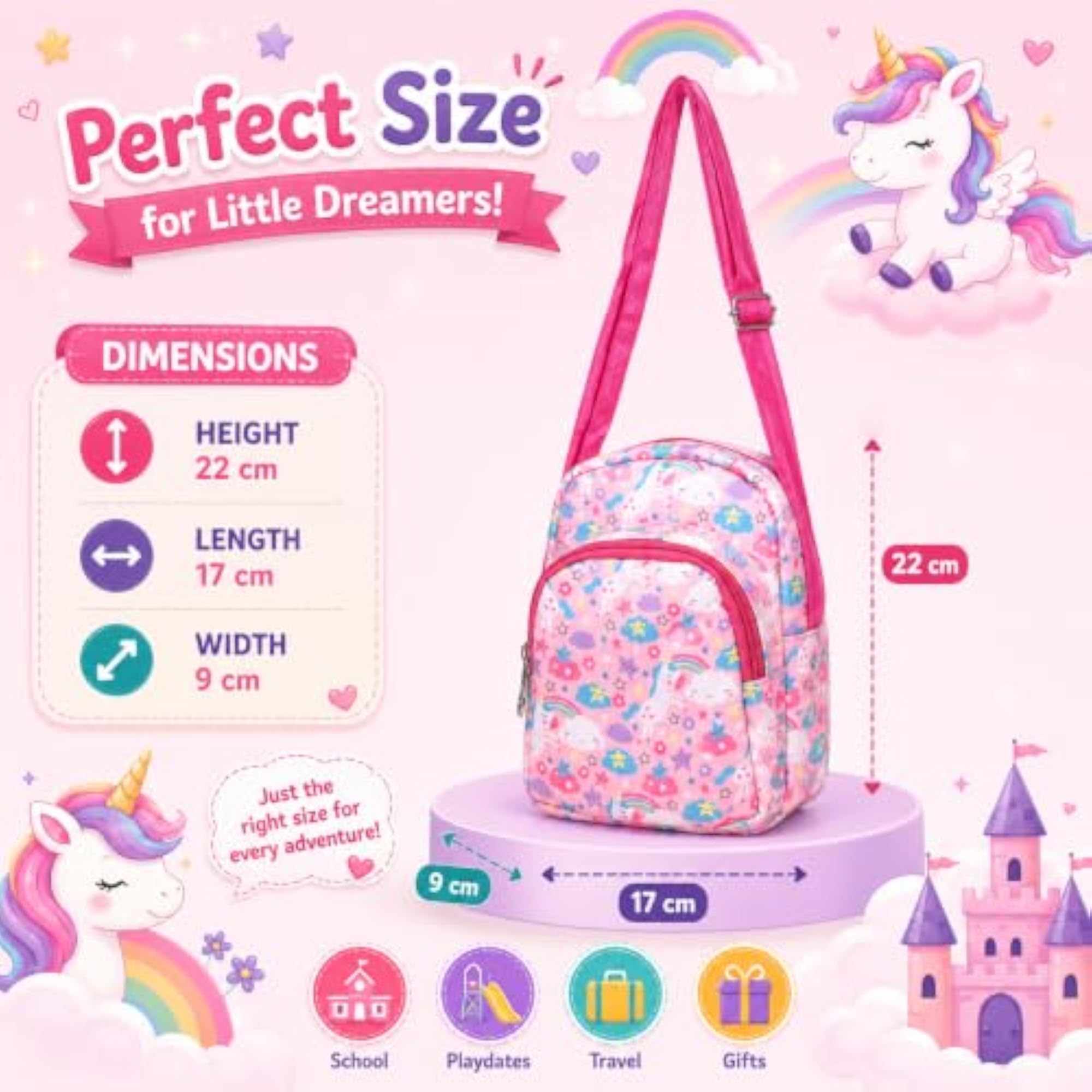 2 Pcs Kids Unicorn Messenger Bag for Girls, Adjustable