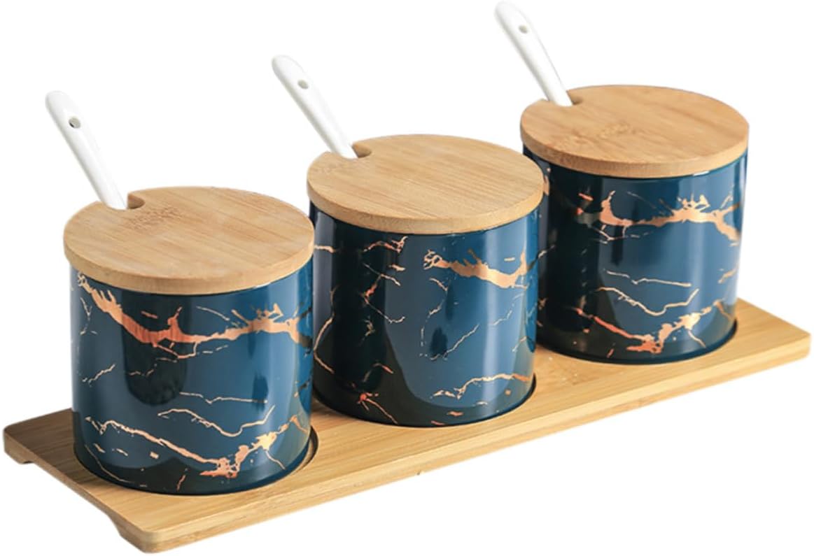 Mobestech 1 Set Emerald Ceramic Seasoning Container Spice Jars with Lids Spoons for Kitchen Dining and Restaurant Use for Storing Various Seasonings