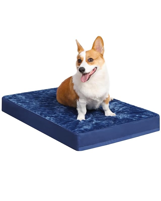 Cama ortopédica para cães médios KSIIA com espuma tipo caixa de ovo e forro impermeável, Azul, 73,66 x 45,72 x 7,62 cm