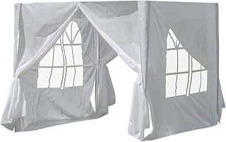 LEMROE Gazebo Side Panels 2x2m Water-Resistant 210D Replacement Sidewall with Zippers and Transparent Windows for Garden Gazebos (White)