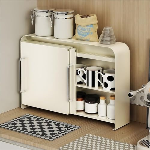 2-Tier Carbon Steel Cup & Spice Rack with Sliding Door