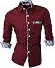 jeansian Men's Fashion Slim Long Sleeves Casual Shirts Dress Shirts Tops Z020 WineRed L