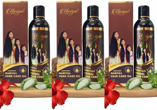 Mariyas Herbal Hair Growth Oil — Pack of 3 | Hibiscus, Bhringraj, Amla, Neem | Handmade Natural Kerala Ayurveda Hair Oil | 200ml × 3