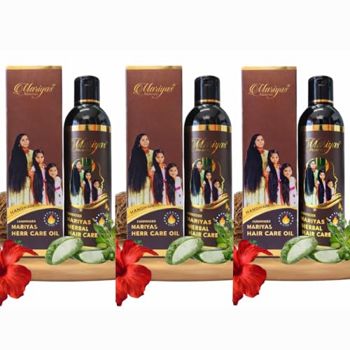 Image of Mariyas Herbal Hair Growth Oil - Pack of 3 | Hibiscus, Bhringraj, Amla, Neem | Handmade Natural Kerala Ayurveda Hair Oil | 200ml x 3