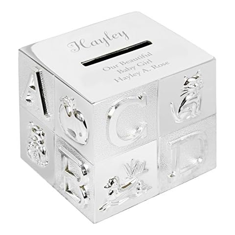 Personalised Engraved Money Box ABC Silver Plated - New Baby, Thank You Gift, Christmas Present, Christening Gifts for Girls & Boys Cover