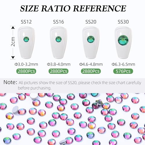 Image of Green Volcano Flatback Rhinestones, Glass Rhinestones for Nail Art and Craft, Glue Fix, Loose Crystal Gemstones(Green Volcano, SS20, 2880pcs, 4.6-4.8mm)