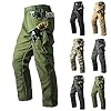 Mens Cargo Pant Winter Fleece Lined Stretch Tactical Work Trouser with Multiple Pocket Waterproof Hiking Outdoor Tactical Pants Men Green L