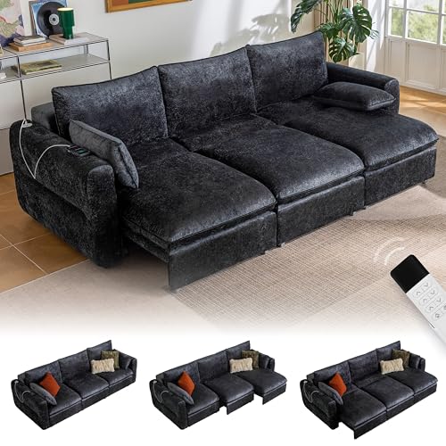Image of 103 inch Electric Pull Out Sleeper Sofa Bed, 2in1 Power Extendable Couch Bed