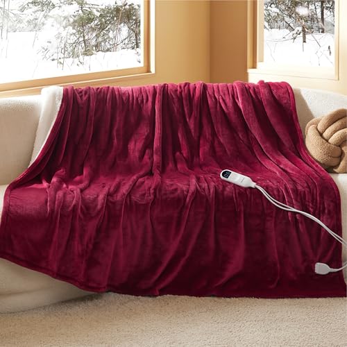 BEDSURE Manta eléctrica con apagado automático, 180 x 200 cm, con 6 niveles de calor y temporizador de 10 horas, hasta 8 horas de protección contra sobrecalentamiento, manta eléctrica para casa y
