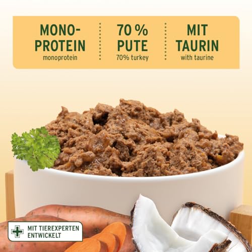 AniForte Fine Turkey Nassfutter für Katzen 6 x 400 g – Katzenfutter nass mit viel Truthahn & Gemüse, natürliches Futter für Katzen, Katze Nassfutter getreidefrei, hoher Fleischanteil