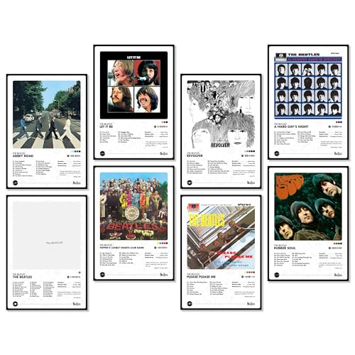 Image of Thepaper9store Pack of 8 - The Beatles Music Album Art Wall Posters (8.4 x 12 Inch) Adhesive Tape Included | Aesthetic Wall Decor for Bedroom, Living Room, Office