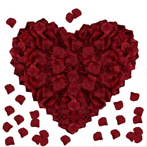 Image of 1000PCS Wine Red Fake Rose Petals for Romantic Night Romantic Festive Atmosphere Creation for Marriage Proposa Wedding Decoration Party Activities