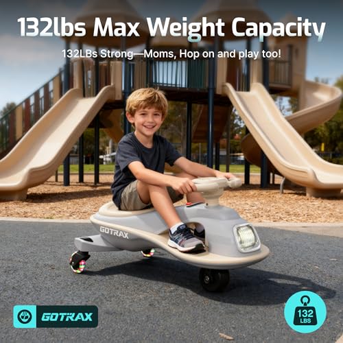 Image of Gotrax Electric Wiggle Car for Kids 3-8, 12V Battery for 120Min w /Bluetooth | Safe Lead-acid Battery, Quiet & Powerful Brushless Motor, Music Speaker, Battery Display, Max 132lbs Load,Gift for Girls,Gray